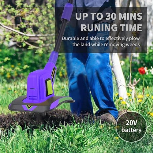 WEECONACO 20V Cordless Tiller Cultivator,48 Steel Tines Garden Tiller,8.6 inch Wide Battery Powered Garden Cultivator,(2AH Battery and Charger Included) thumbnail 4