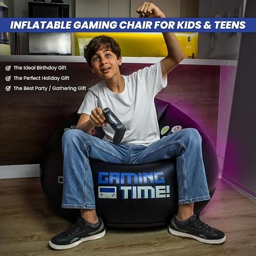 Inflatable Gaming Chair for Kids & Teens with Cup Holders and Side Pocket - This Air Gaming Bean Bag Chairs for kids is The Perfect Furniture for Gamer Room Decor - Perfect Gaming Stuff for boys 4-12 thumbnail 4