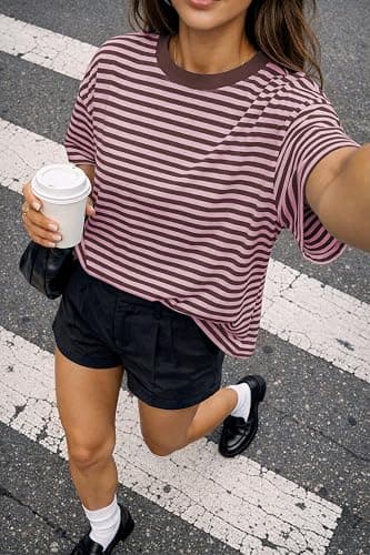 CHYRII Womens Oversized Striped T Shirts Short Sleeve Fashion 2026 Casual Crewneck Summer Y2K Clothes thumbnail 3