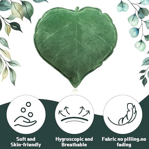 Yookeer 2 Pcs Leaf Shaped Throw Pillow 3D Leaves Plant Decorative Throw Pillows for Couch Living Room Bedroom Sofa Home Decoration, 16 x 16 Inch(Dark Green) thumbnail 4