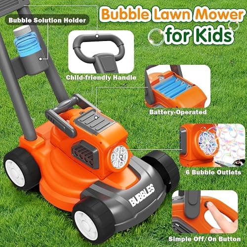 Bubble Lawn Mower for Kids Ages 3-6, 3-in-1 Bubble Machine Maker with 10 Bubble Solution, Outdoor Push Toy for Toddlers Boys Girls, Summer Birthday Christmas Easter Gift for Age 3 4 5 6 Year Old | Automatic Bubble Blower,10 Solution Packs,Pretend Gardening Play,Push Toy for Toddlers,Summer Outdoor Gift for Boys and Girls thumbnail 6