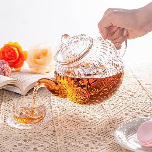 Bandesun Vintage Glass Teapot, Tea Kettle with Removable Infuser 32OZ/1000ml, Borosilicate Glass Pot -Stovetop Safe, Blooming & Loose Leaf Tea Maker Set thumbnail 2