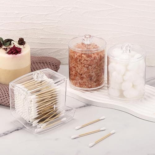 Tbestmax Qtips Dispenser Bathroom Container, 10/12 oz Big Cotton Ball Holder, Clear Plastic Apothecary Jar Organizer for Storage Cotton Swab, Floss Picks thumbnail 2