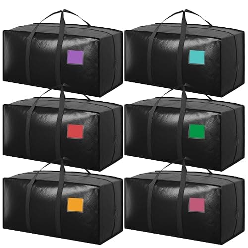 RMOHRO 6 Pack Extra Large Heavy Duty Moving Bags with Reinforced Zipper & Wide Handles, Moisture-Resistant Storage Bins Packing Cubes for Clothes, College Dorm, Travel, and Home Organization, Black - Image 1