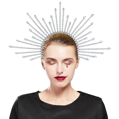 Fantherin Women's Halo Crown Headpiece - Sunburst Sun Spiked Goddess Headband Crown Decoration for Costume Halloween Cosplay - Silver - Image 1