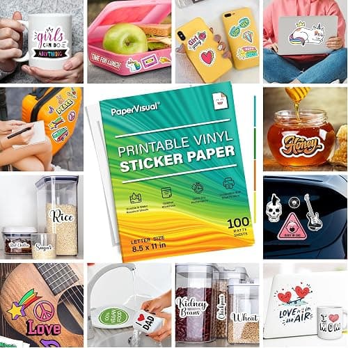 Premium Printable Vinyl Sticker Paper for Inkjet and Laser Printer - 100 White Matte Sticker Paper Waterproof - Excellent Adhesion Paper 8.5 x 11, Fast Dry, Holds Ink Well, Great for Cutting Machines thumbnail 6
