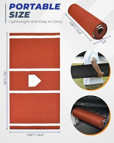 Sturdum Baseball Batting Mat, 10x3.8/12x6FT Softball Hitting Mat, Upgraded Training Mats with Home Plate Batters Box, Softball Baseball Anti-Slip Mats with Stitched Embroidery Turf for Indoor Outdoor thumbnail 6