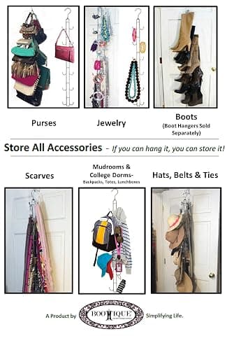 Over Door and Closet Purse Hanger Organizer- 12++ Max Purse Storage, Bag Holder Rotates 360, Quality Heavy Duty Chrome Holds 50lbs; Purses, Handbags, Totes, Crossbody, Backpacks, Fanny, Belt Bags thumbnail 7