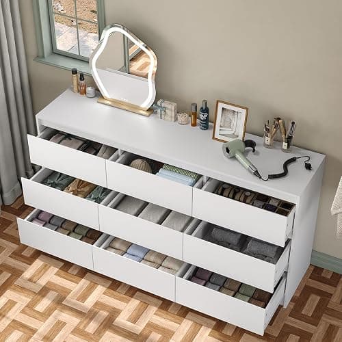 Furniouse Modern 9 Large Storage Drawers Dresser for Clothes Organizer, White Modern Chest of Drawers for Closet, 60" Long Drawer Organizer Cabinet for Bedroom,Living Room,Entryway,Hallway thumbnail 4