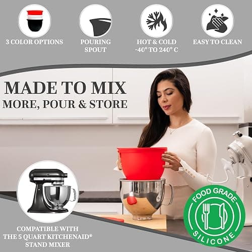 MixAid™ Silicone Liners for KitchenAid Tilt-Head 5 Qt Mixers – Attachments & Accessories – No Need for Replacement Bowls – Includes 3 Liners & 3 Lids (Not for Bowl-Lift Models) – Patented thumbnail 4