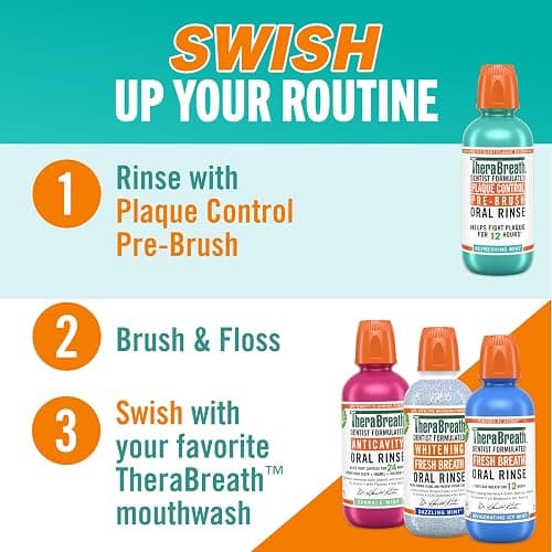 TheraBreath Plaque Control Pre-Brush Oral Rinse, Refreshing Mint Flavor, Antigingivitis and Antiplaque Rinse, Dentist Formulated, Alcohol Free, 16 Fl Oz (Pack of 2) thumbnail 7