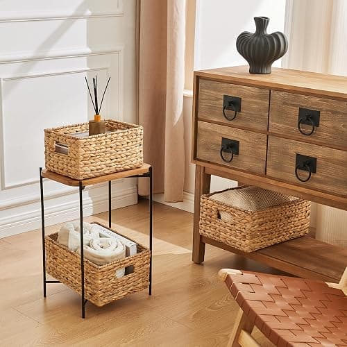 VILSSOVY Wicker Storage Basket, Hyacinth Storage Baskets for Organizing, Large Wicker Baskets for Storage, Woven Basket for Bedroom, Living Room(12.6"x8.66"x6.3") thumbnail 5