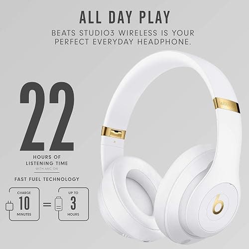 Beats Studio3 Wireless Noise Cancelling Over-Ear Headphones - Apple W1 Headphone Chip, Class 1 Bluetooth, 22 Hours of Listening Time, Built-in Microphone - White thumbnail 4