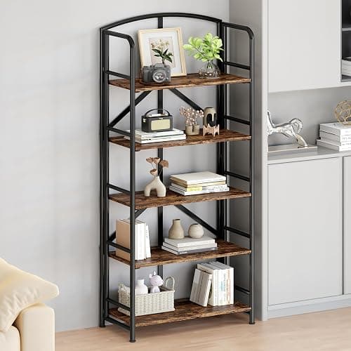 THKKY No-Assembly Folding Gold Bookshelf Storage Shelves 5 Tiers Vintage Multifunctional Plant Flower Stand Storage Rack Shelves Bookcase for Home Office thumbnail 4