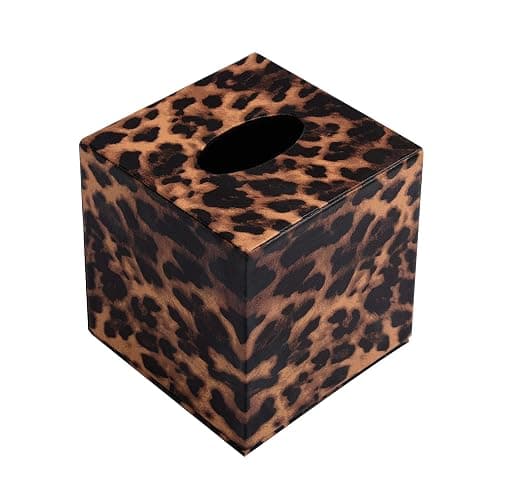 S Forever Home Decor Cube Tissue Box Holders PU Leather Square Tissue Box Cover (Leopard) - Image 1