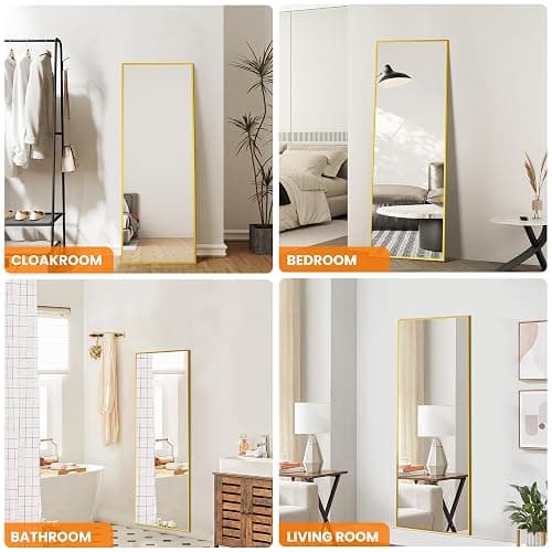 TRAHOME Standing Mirror Full Length Mirror,15" x 56" Large Floor Mirror with Aluminium Frame for Door Bedroom Bathroom Living Room(Gold) thumbnail 4