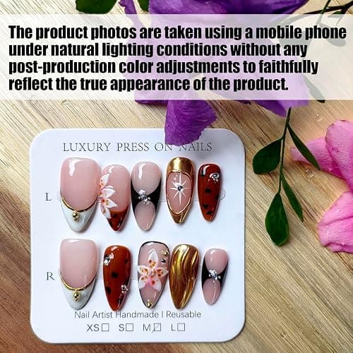 Gleamrain Handmade Press on Nails Almond Shape M Size/Gleamrain Luxury Medium Hand Made Nails with Design for Women 10Pcs by P06 thumbnail 4