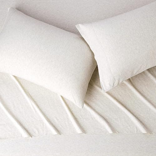 Amazon Basics 4 Piece Bed Sheets Set, 100% Cotton Jersey, Includes Super Soft, Flat and Fitted Sheets, Pillowcase, Full, Oatmeal, Solid thumbnail 4