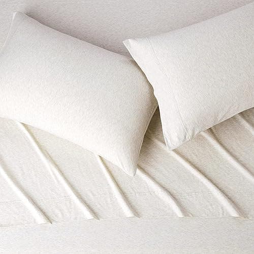 Amazon Basics Cotton Jersey 4-Piece Soft, Breathable, Wrinkle-Free Bed Sheet Set, Queen, Oatmeal, Solid - Queen - Oatmeal thumbnail 3