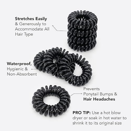 Kitsch Spiral Hair Ties for Women – Black Elastic Hair Ties No Damage, Ponytail Holders for Thick and Thin Hair – Creaseless and Dent-Free Coil | Ideal Gifts for Women - 8pc Set, Black thumbnail 3