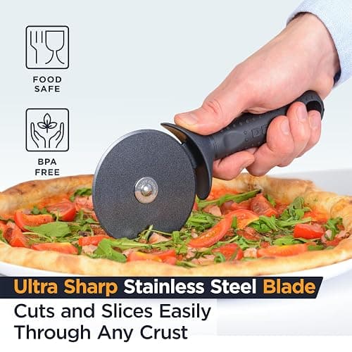 Deiss Lux Heavy Duty Pizza Cutter With Wheel Slicer- Stainless Steel Sharp Smooth Pizza Cutter Wheel With Easy Grip Non-Slip Handle, Dishwasher Safe (BLACK) thumbnail 5
