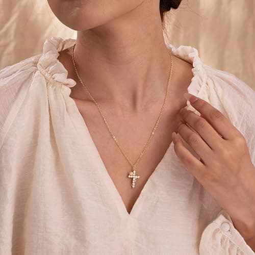 Robaice Upgraded Crown Cross Necklace for Women, 14K Gold Plated Crown Cross Pendant Necklace, Non-Tarnish Faith Jewelry for Women, Christian Religious Gifts for Her thumbnail 4