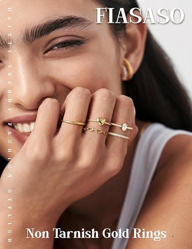FIASASO Gold Rings for Women Non Tarnish - 5Pcs Dainty Stackable Rings 14K Gold Plated Cubic Zirconia Stacking Rings Non Tarnish Waterproof Minimalist Thin Stack Ring Size 5 6 7 8 9 10 thumbnail 8