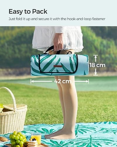 SONGMICS Picnic Blanket, 200 x 200 cm, Large Waterproof Foldable Outdoor Blanket for Camping, Park, Garden, Beach, Machine Washable, Fern Pattern and Blue UGCM087Q01 thumbnail 7