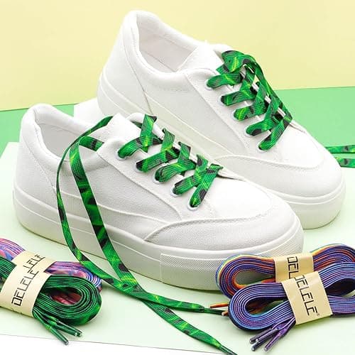 DELELE Flat Gradient Shoe Laces: Colored Print Shoelaces Sneakers 2 Pair - 39 inch(100CM) - 01 Rainbow thumbnail 8