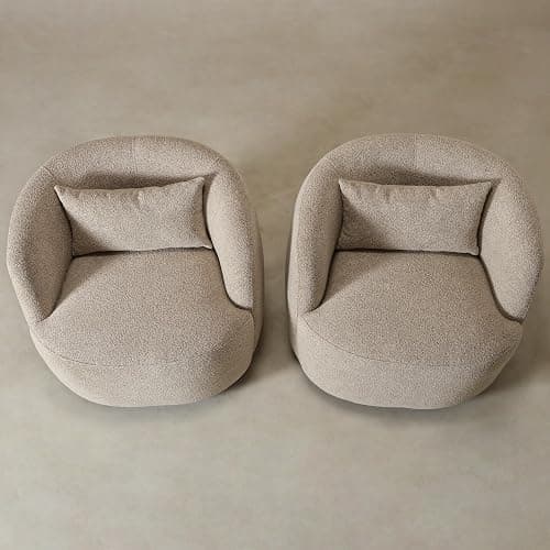 KINWELL 34" Wide Boucle Swivel Barrel Chairs Set of 2, No Assembly Round Upholstered Armchairs Accent Chairs Single Sofa Chair with Toss Pillow for Living Room and Bedroom, Taupe thumbnail 6