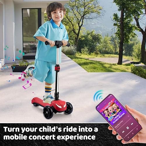 24V Electric Scooter for Kids w/150W Powerful Motor, Thumb Throttle, LCD Screen, Bluetooth, Light-Up Stem Deck & Wheels, 3 Adjustable Heights, 5MPH Safe Speed, 3 Wheel Electric Scooter for Kids thumbnail 2