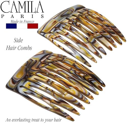 Camila Paris CP2332/2 French Hair Side Comb Handmade Onyx, Small Twist Hair Decorative, Strong Hold Clips for Women Bun Chignon Up-Do Styling Girls Hair Accessories, Made in France thumbnail 5