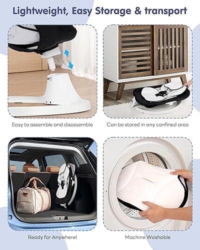 Electric Baby Swings for Infants to Toddler Baby Swing with 5-Speed 3-Seat Positions 5-Point Carabiner,with Bluetooth Music 10-Preset Melodies (Black White) thumbnail 5