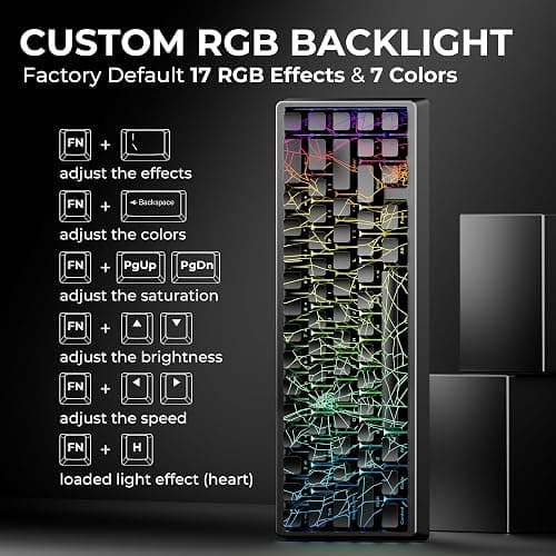 HITIME x XVX M67 60% Percent Keyboard Wireless, QMK/VIA Black Spider Web Gaming Keyboard, Tri-Mode Thocky Creamy Mechanical Key Board, Hot Swappable Gasket Mount RGB IMD Tech for Win/Mac thumbnail 8