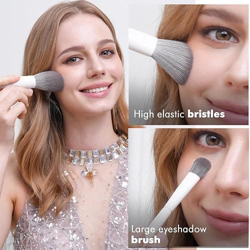 Vynestra Makeup Brushes 20Pcs Pro Face & Eye Makeup Brush Set Labeled,White | Non Shedding ultra Dense Soft Bristle,Make Up Brush kit for Blending,Powder,Foundation,Bronzer,Highlight,Concealer,Eye Shadow thumbnail 5