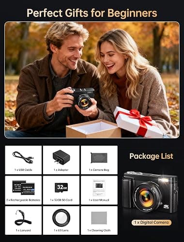 4k Digital Camera for Photography, 64MP Autofocus WiFi Vlogging Camera for YouTube with 3'' 180° Flip Screen,Travel Camera with SD Card, Point and Shoot Digital Camera 16X Zoom, UV Filter,2 Batteries thumbnail 8