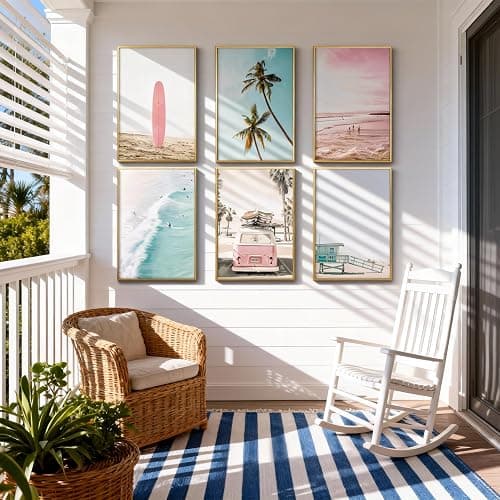 6 Pcs Casual Beach Wall Art 8x10 In Preppy Girl Gallery Wall Decor Tropical Sunbathing Coast Surfboard Bus Canvas Poster Prints Coastal for Bedrooms Living Rooms Ocean View Rooms Dorms thumbnail 2