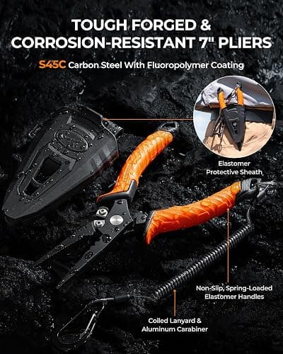 KastKing SteelStream Fishing Tool Set, Fishing Gear - Corrosion Resistant Fishing Pliers, Fillet Knife, Fishing Scissors, Fish Lip Gripper, Multi-Functional Jaw, Fishing Gifts for Men thumbnail 2