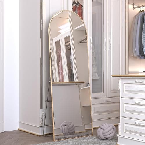 CASSILANDO Miroir de Sol arqué 162 x 53 cm, Cadre en Alliage d'aluminium, Miroir sur Pied, Miroir Pleine Longueur avec Support, Grand Miroir Mural dans la Chambre à Coucher, Le Dressing (Doré) thumbnail 6