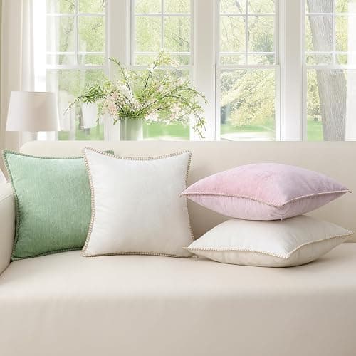 decorUhome Soft Chenille Throw Pillow Covers 20x20 Set of 2 Blush Pink | Fall Textured Decorative Throw Pillow Cases Stitched Edge Modern Farmhouse Luxury Boho Velvet for Couch Sofa Bed Home Decor thumbnail 8