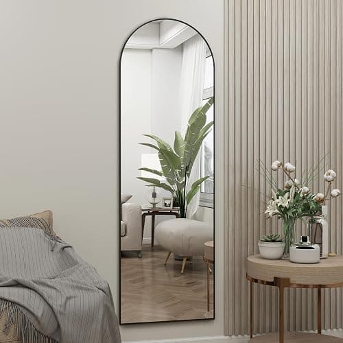 JAWGLOW Door Mirror, Arched Full Length Mirror Over The Door, 14"x 48" Hanging or Wall Mirrors, Full Body Mirrors - Black thumbnail 3