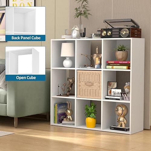 PrimeZone Stackable 9 Cube Storage Organizer: Wood Cubes Shelf Fits Cubby Bins - Square Cubicle Bookshelf Cabinet for Closet Bedroom - Open Storage Shelf for Toy Clothes Book Organization, White thumbnail 4