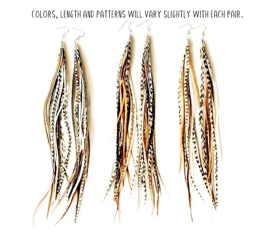 Feather Headz Bohemian handmade long lightweight feather dangle earrings for women thumbnail 5