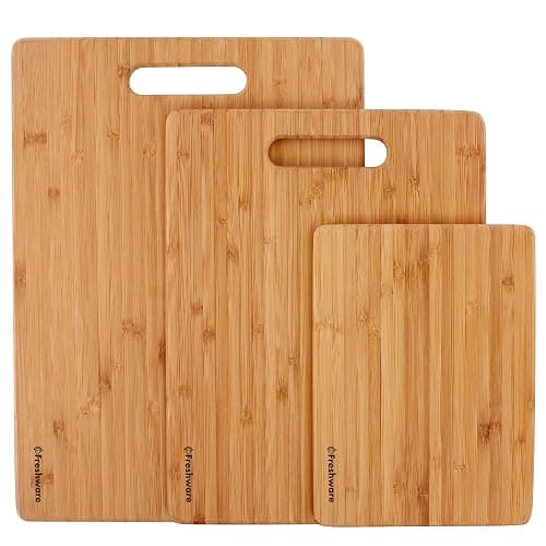 Bamboo Cutting Boards for Kitchen [Set of 3] Wood Cutting Board for Chopping Meat, Vegetables, Fruits, Cheese, Knife Friendly Serving Tray with Handles thumbnail 3