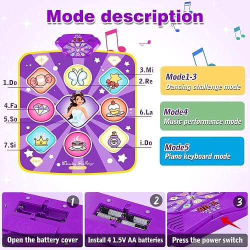 Dance Mat Toys for Kids, Purple Princess Electronic Dance Pad Game with 5 Gaming Modes, Dance Toys with LED Lights, Built-in Music, Ideas Christmas Birthday Gifts for 5+ Year Old Toddler Girls thumbnail 3