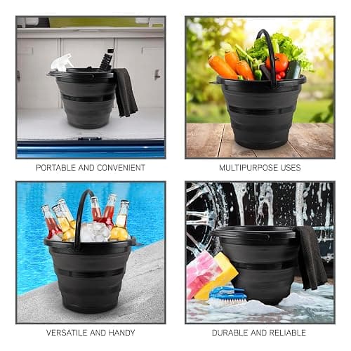 SIMPLEMADE Collapsible Bucket Cleaning Set - Includes 2 Foldable Buckets, Spray Bottle, Rag, Scrubbing Brush and Sponge - Holds Up to 10 liters, Easy Storage, All-Purpose Cleaning Solution thumbnail 5