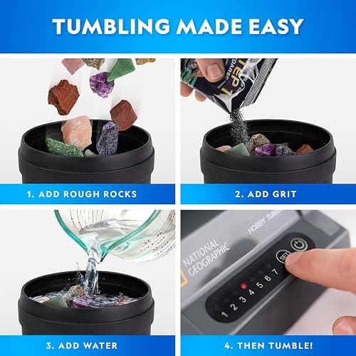 NATIONAL GEOGRAPHIC Hobby Rock Tumbler Kit - Rock Polisher for Kids & Adults, Durable Noise-Reduced Barrel, Rocks, Grit & New GemFoam for a Shiny Finish, Cool Toys, Great STEM Hobby Kit thumbnail 2