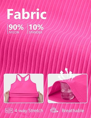 Missclub 3 Pack Workout Tank Tops for Women with Built in Bra Ribbed | with Removable Pads, Seamless, Racerback, Scoop Neck, Athletic Running Gym Yoga Tops, High Stretch Fabric, Hip Length, Soft thumbnail 8