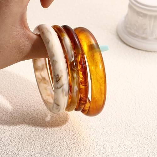 ÌF ME Acrylic Bangles Bracelets for Women, Irregular Acrylic Resin Chunky Bracelets Geometric Fashions Thick Statement bangle Set thumbnail 3