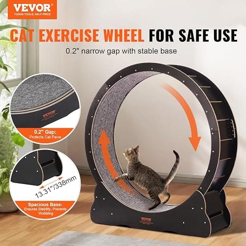 VEVOR Cat Exercise Wheel, 43.3" Large Cat Treadmill for Indoor Pets, Running Wheel with Detachable Carpet & Cats Teaser Toy for Running/Walking/Training, Suitable for Most Cats Black thumbnail 2